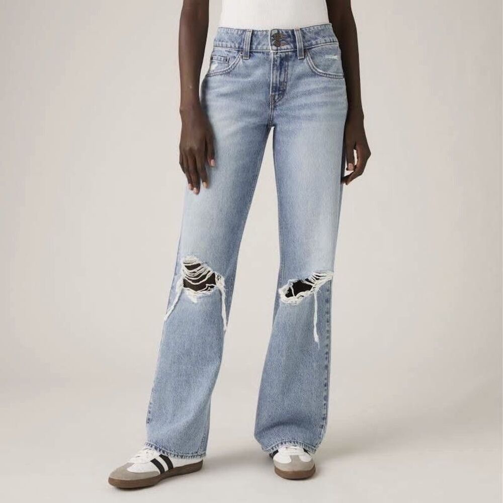 Levi's Superlow Distressed Wide Leg Loose Jeans Light Wash Women Size 27x30 (J6)